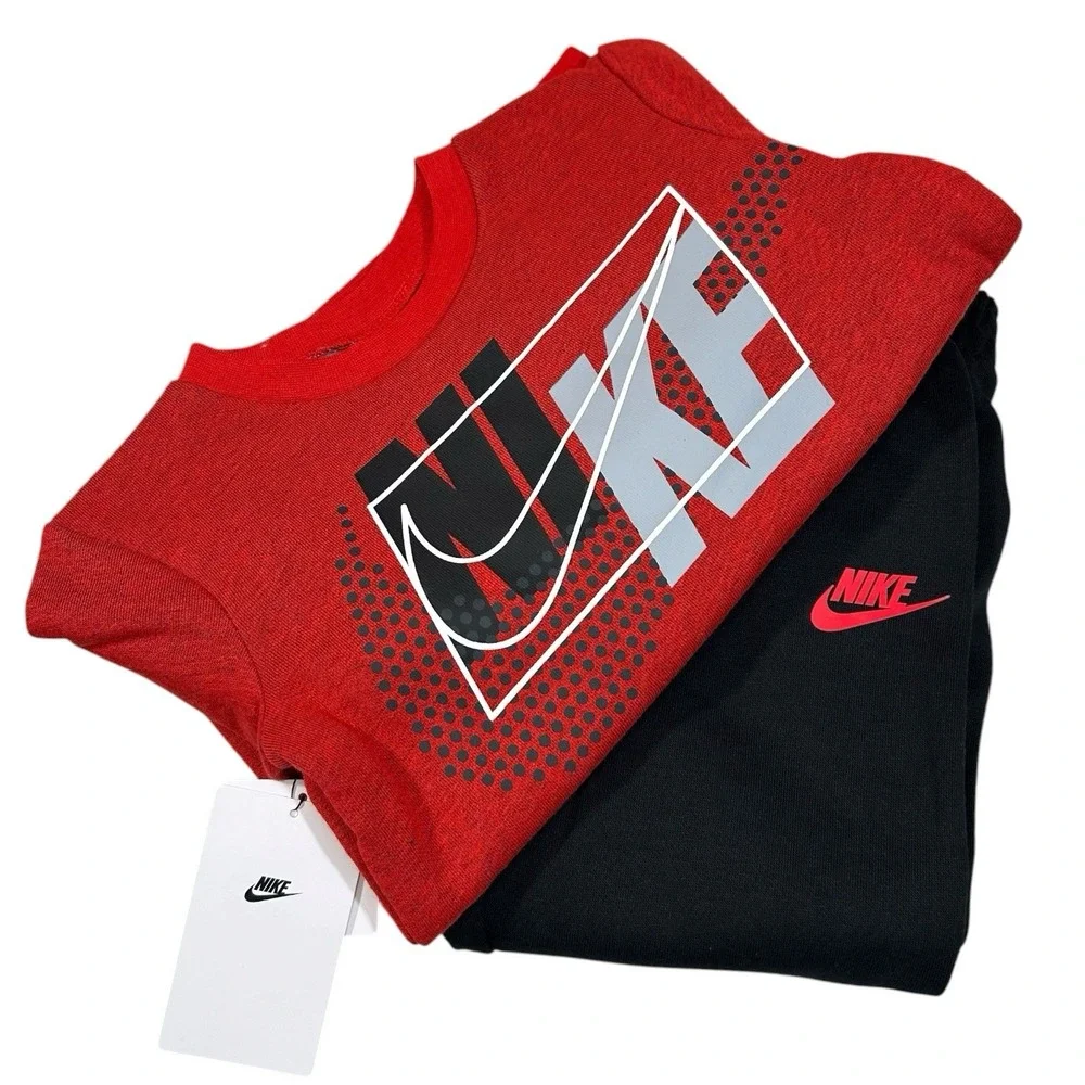 Nike Little Boy's Fleece Jogger Pants & Pullover Sweater Outfit Set 4T Red Black